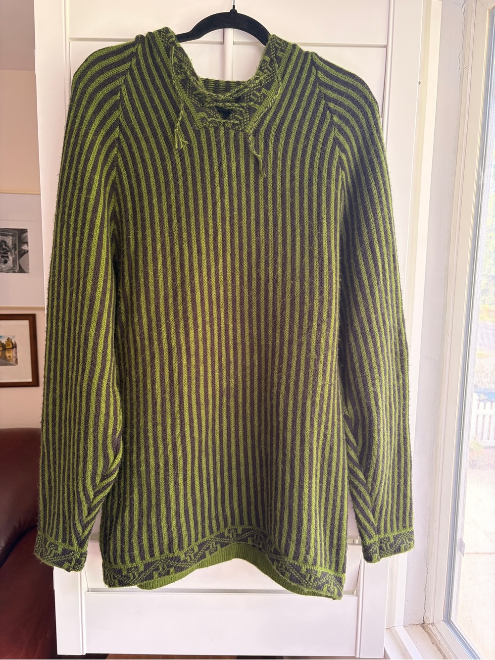 Alpaca Warehouse Olive Green and Black Striped Hooded Sweater